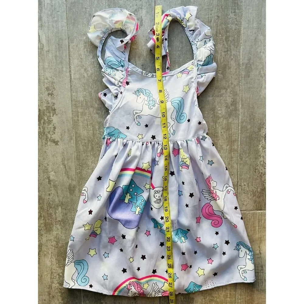 Los Angeles Boutique Girls Unicorn Rainbow Purple Ruffle Tie Back Dress NEW 6